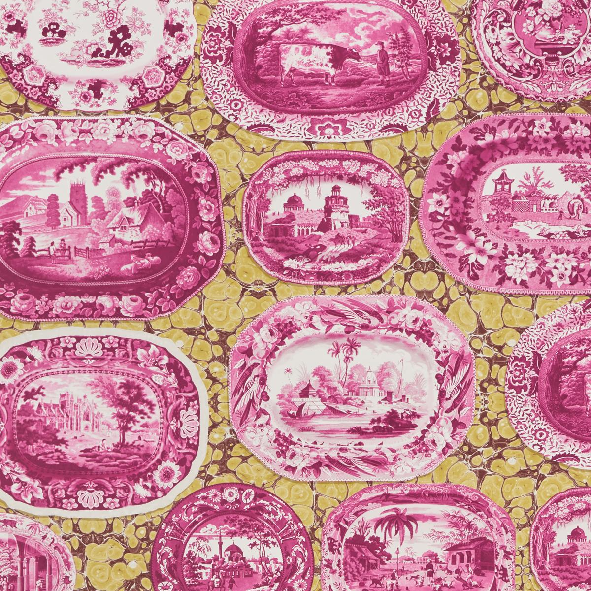 Schumacher Plates & Platters Magenta & Yellow Wallpaper
