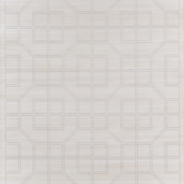 Schumacher Linyi Embroidered Fret Sisal Natural Shimmer Wallpaper