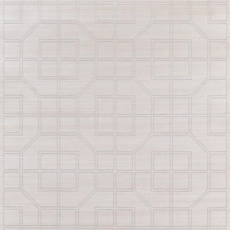 Schumacher Linyi Embroidered Fret Sisal Natural Shimmer Wallpaper