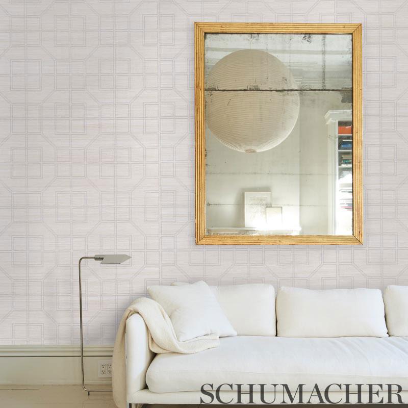 Schumacher Linyi Embroidered Fret Sisal Natural Shimmer Wallpaper