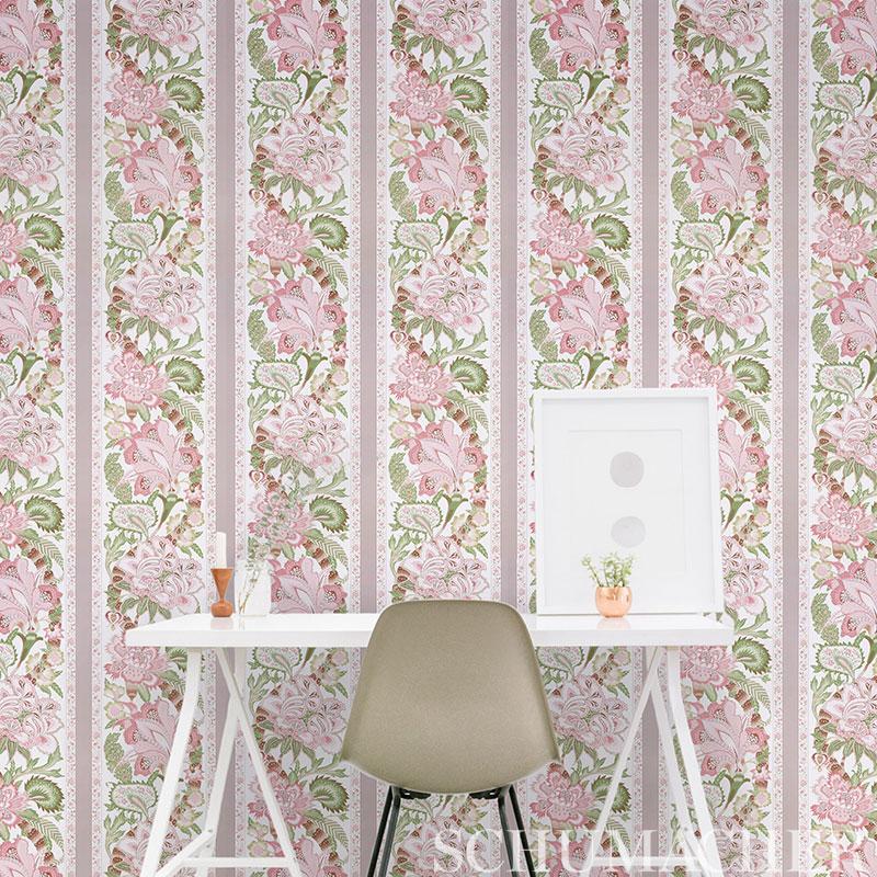 Schumacher Anjou Stripe Blush Wallpaper