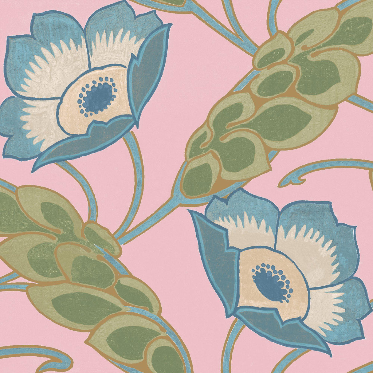 JF Fabrics 6021 Pink/Blue/Green/Camel (43) Wallpaper