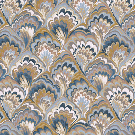 JF Fabrics 5315 Dark Blue/Sky Blue/Taupe/Cream/Gold (67) Wallpaper