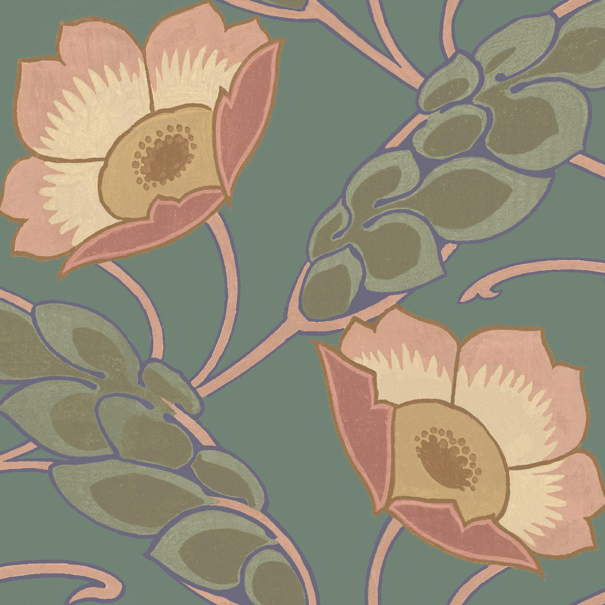JF Fabrics 5315 Green/Blush Pink/Copper/Gold (77) Wallpaper