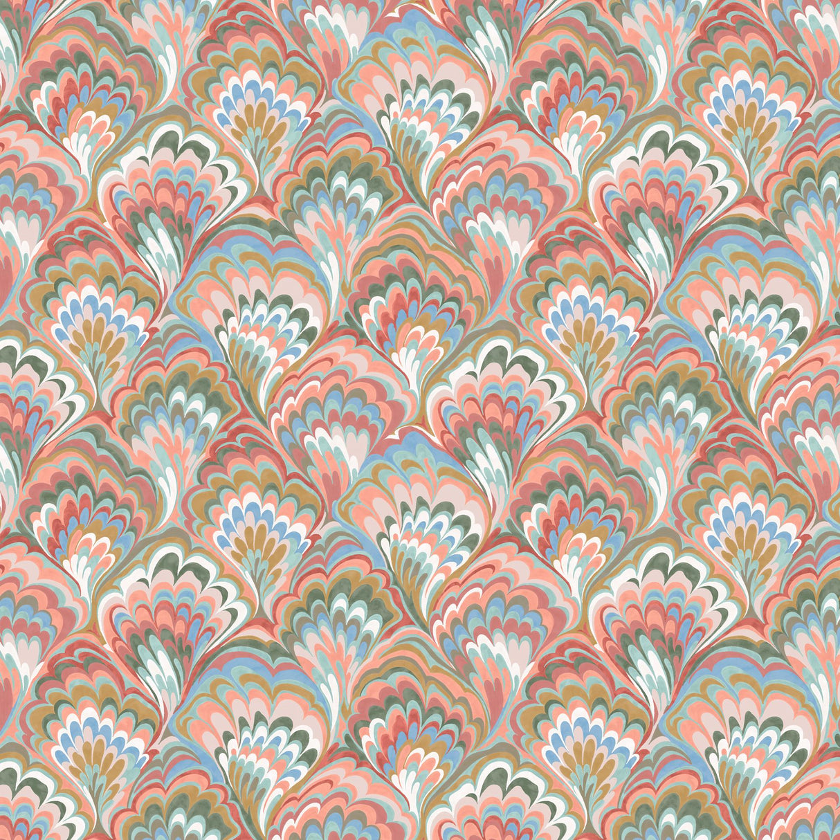 JF Fabrics 5358 Coral/Pink/Raspberry/Blue/Ivory/Green (44) Wallpaper