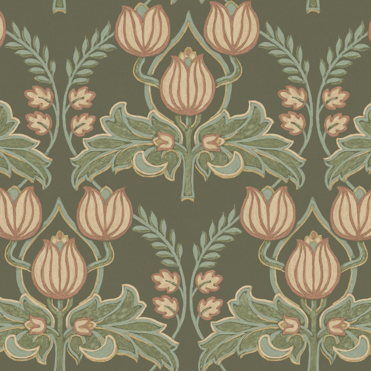 JF Fabrics 52094 Dark Green/Sage Green/Copper/Beige (78) Wallpaper