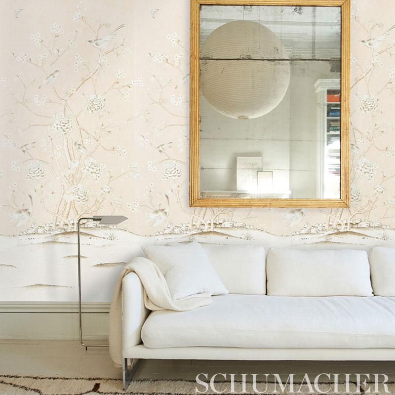 Schumacher Chinois Palais Vinyl Panel Blush Wallpaper