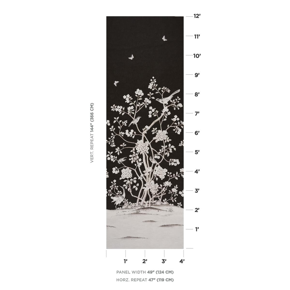Schumacher Chinois Palais Vinyl Panel Noir Wallpaper