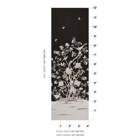 Schumacher Chinois Palais Vinyl Panel Noir Wallpaper
