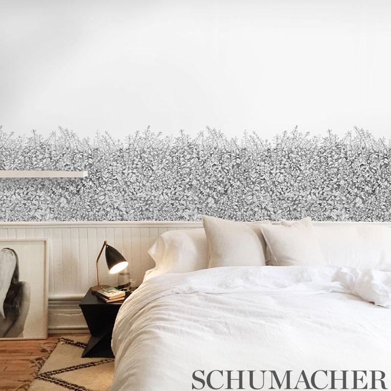 Schumacher Greenery Galore Vinyl Panel Black Wallpaper