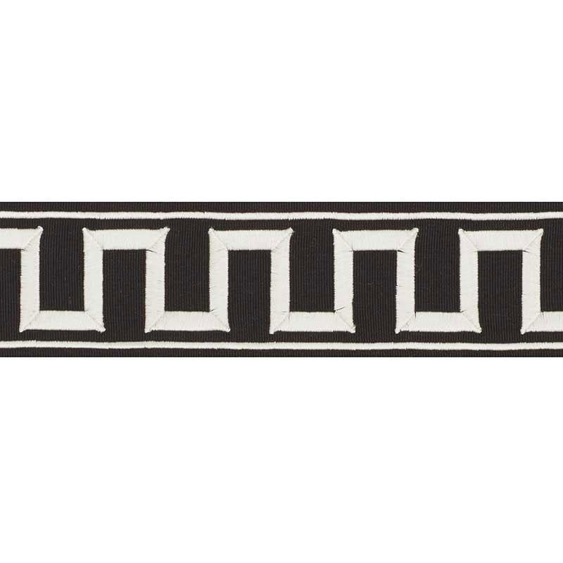 Schumacher Greek Key Embroidered Tape White On Black Trim