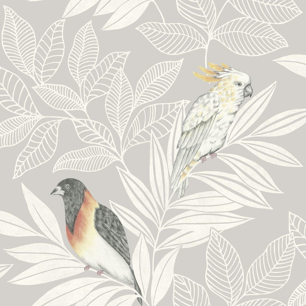 Seabrook Paradise Island Birds Daydream Gray and Ivory Wallpaper