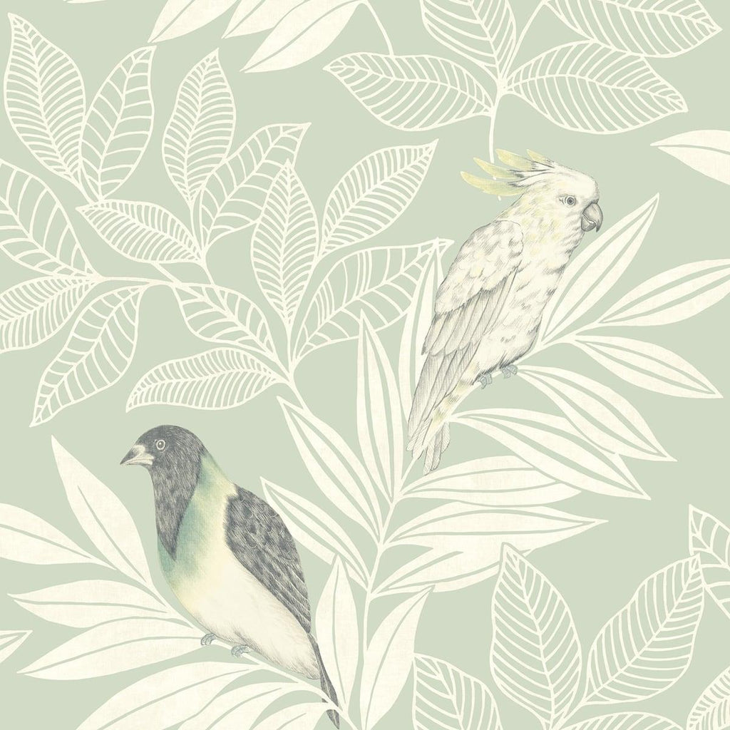 Seabrook Paradise Island Birds Mint and Ivory Wallpaper
