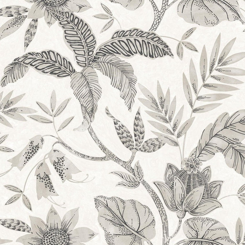Seabrook Rainforest Leaves Ivory and Stone Wallpaper