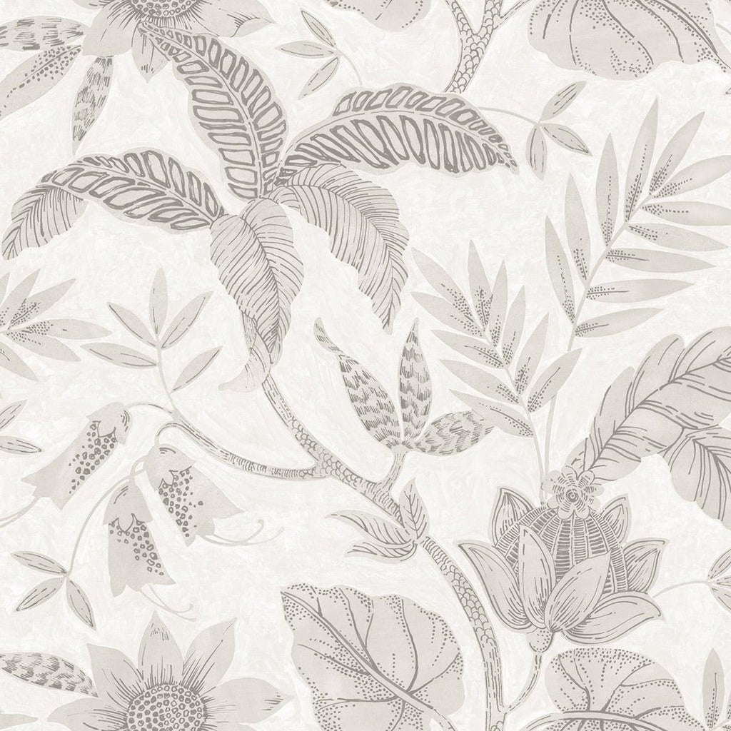 Seabrook Rainforest Leaves Ivory and Daydream Gray Wallpaper