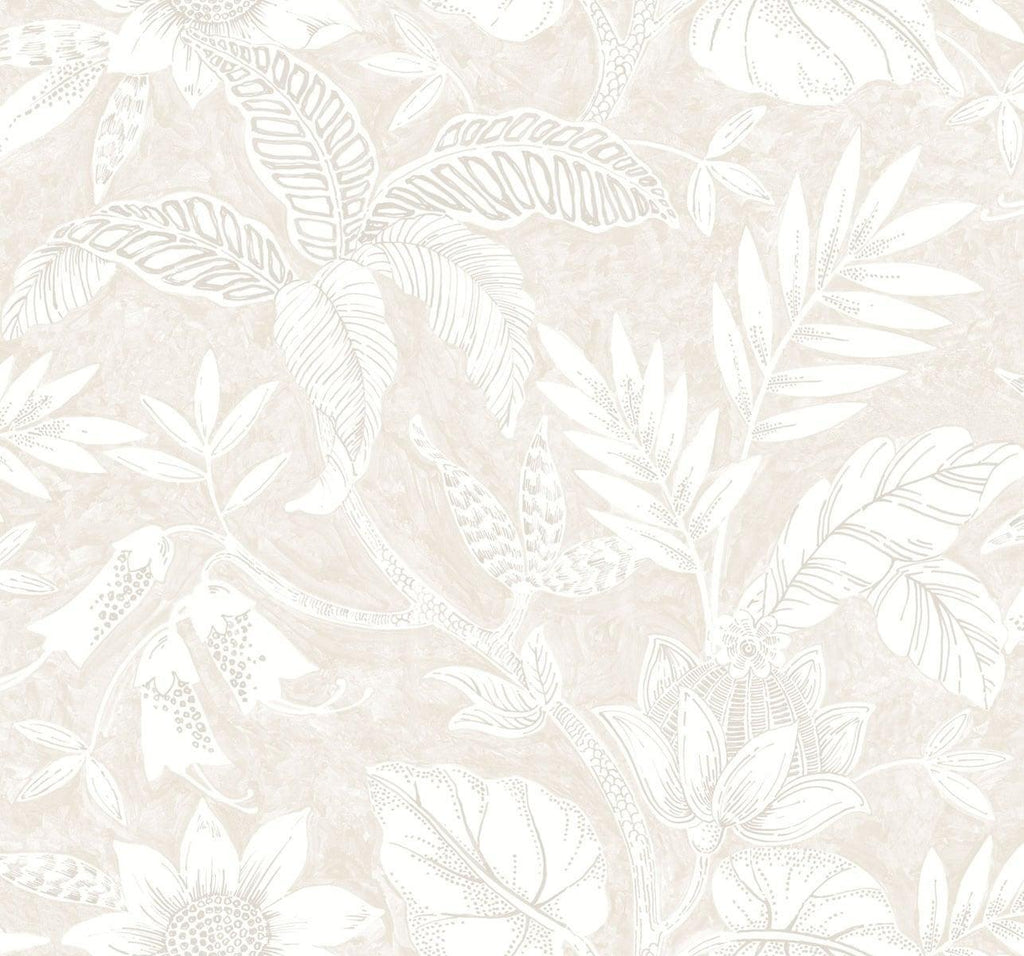 Seabrook Rainforest Leaves Sand Dune and Brushed Taupe Wallpaper
