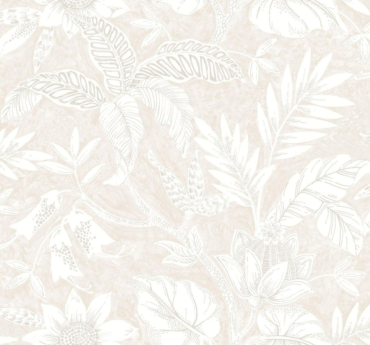Seabrook Rainforest Leaves Beige Wallpaper