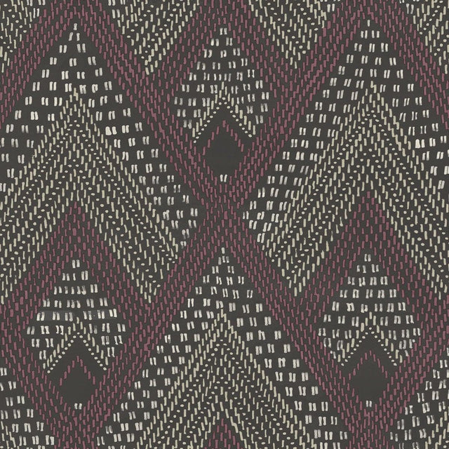 Seabrook Panama Boho Diamonds Cranberry and Brushed Ebony Wallpaper