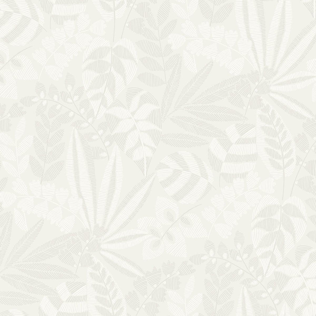 Seabrook Botanica Striped Leaves Gray Mist and Ivory Wallpaper