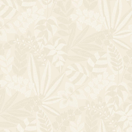 Seabrook Botanica Striped Leaves Sand Dune and Ivory Wallpaper