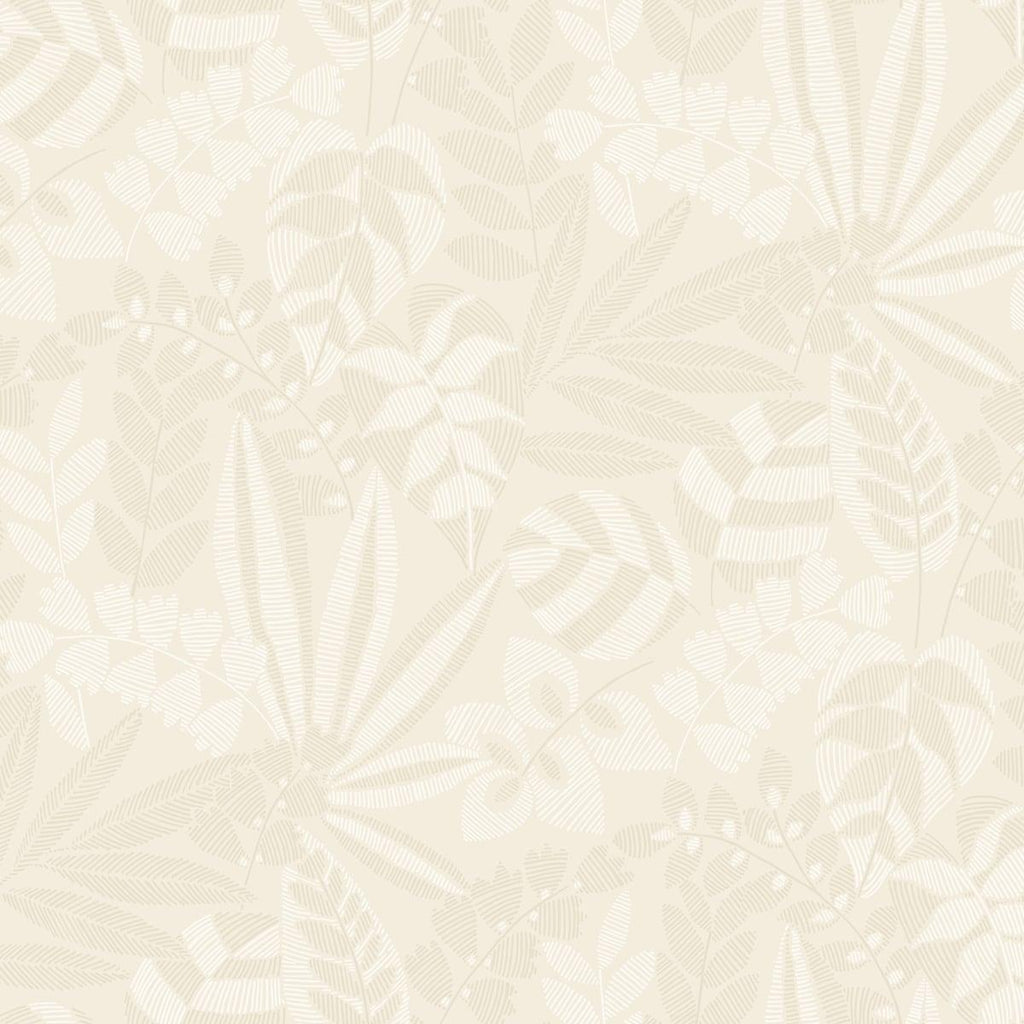 Seabrook Botanica Striped Leaves Sand Dune and Ivory Wallpaper