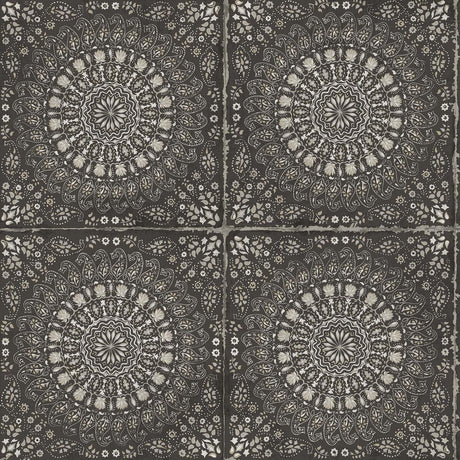 Seabrook Mandala Boho Tile Brushed Ebony and Stone Wallpaper