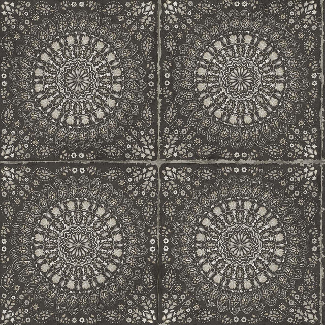 Seabrook Mandala Boho Tile Brushed Ebony and Stone Wallpaper