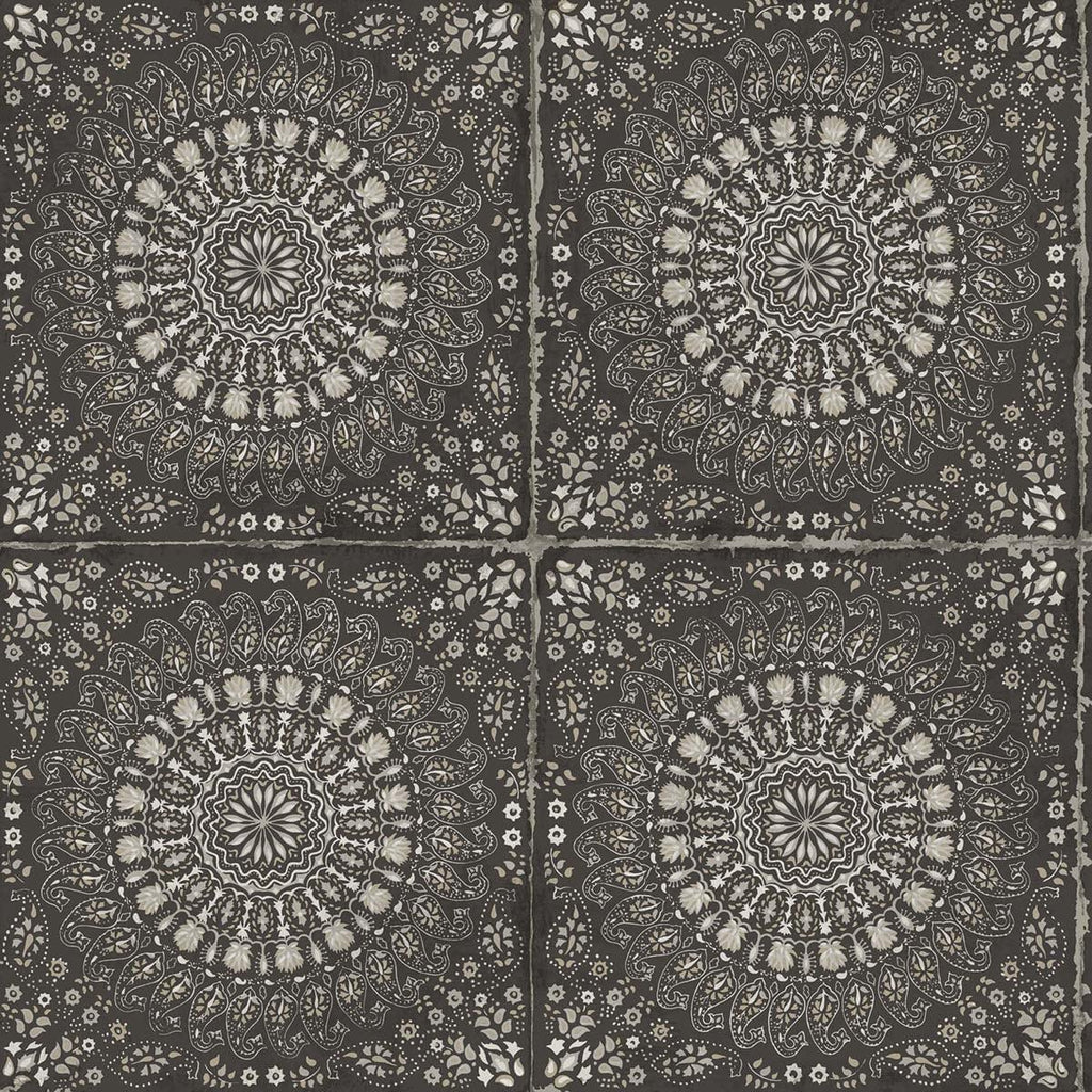 Seabrook Mandala Boho Tile Black Wallpaper