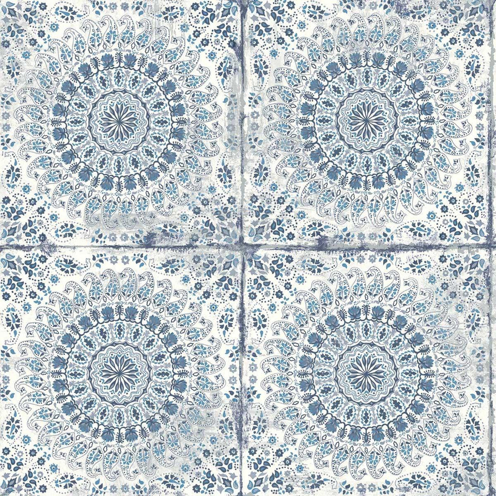 Seabrook Mandala Boho Tile Cerulean and Washed Denim Wallpaper