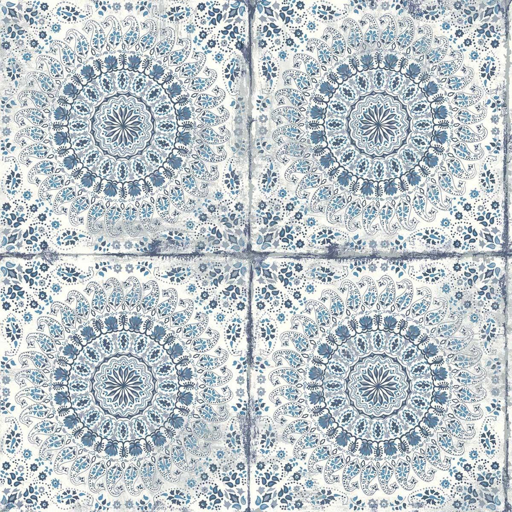Seabrook Mandala Boho Tile Blue Wallpaper