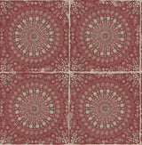 Seabrook Mandala Boho Tile Cabernet and Aloe Green Wallpaper