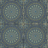 Seabrook Mandala Boho Tile Navy Blue and Dandelion Wallpaper
