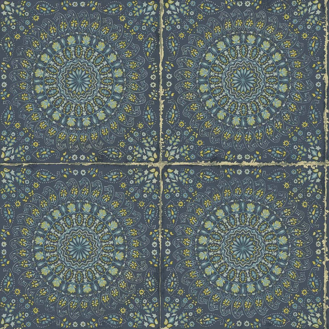 Seabrook Mandala Boho Tile Navy Blue and Dandelion Wallpaper