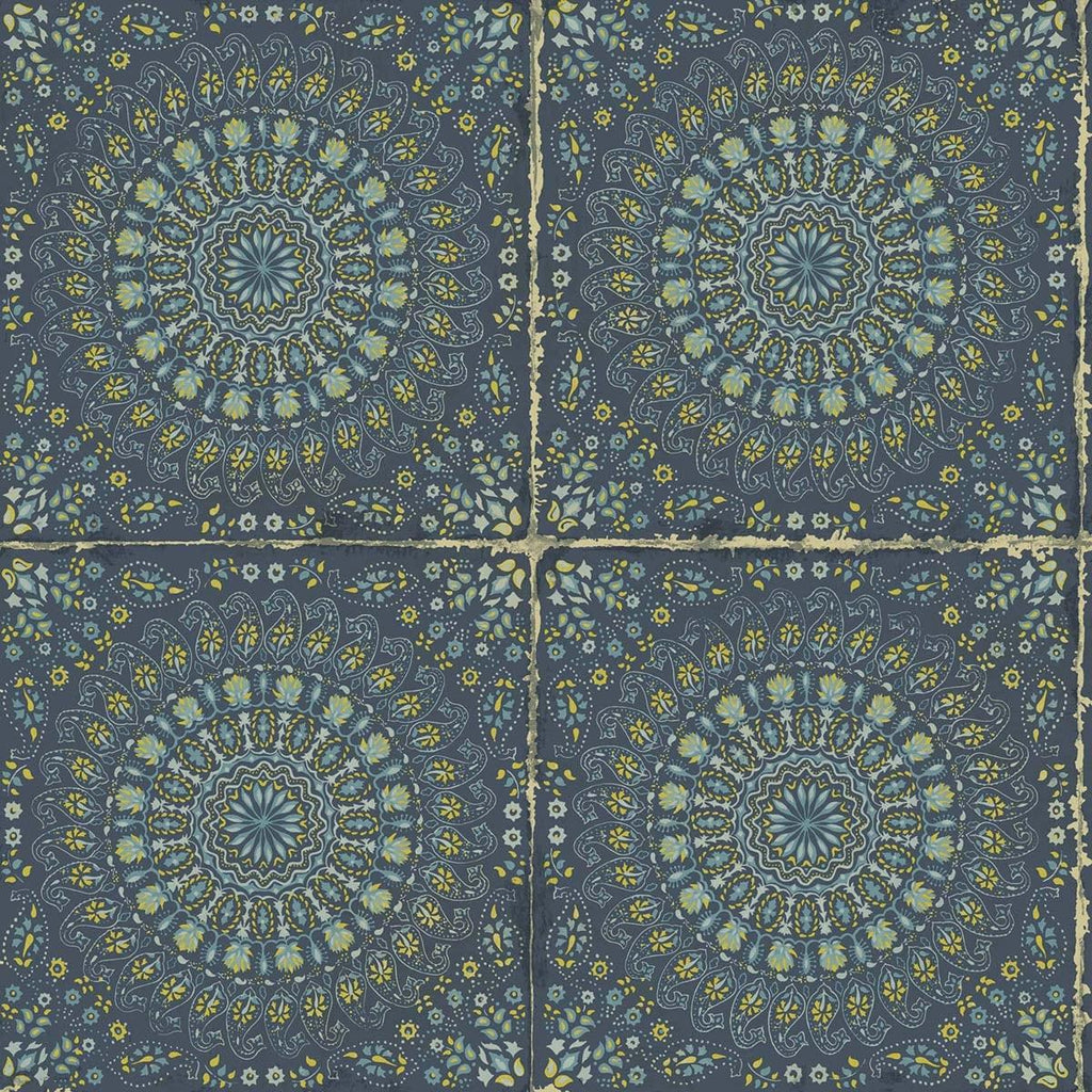 Seabrook Mandala Boho Tile Blue Wallpaper