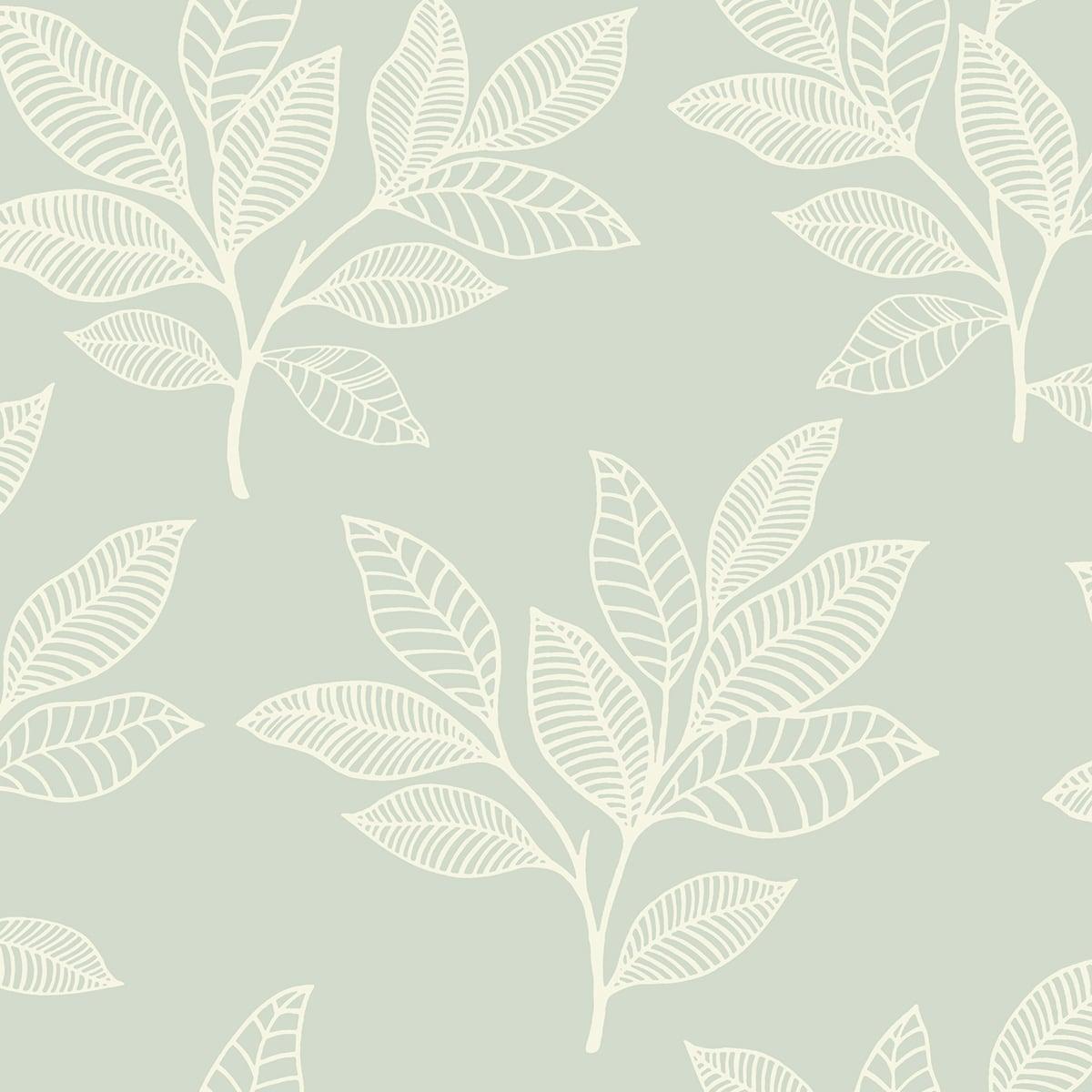 Seabrook Paradise Leaves Mint Wallpaper