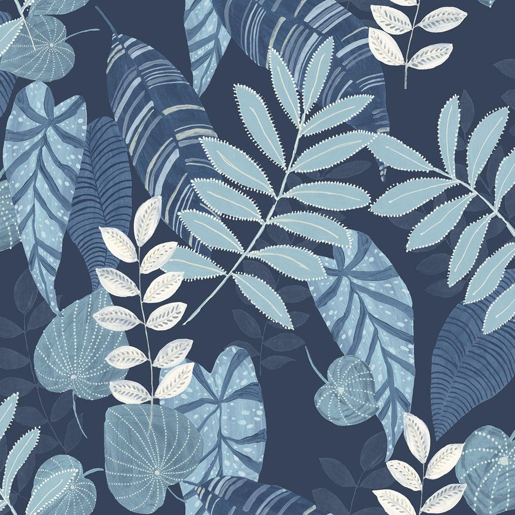 Seabrook Tropicana Leaves Blue Wallpaper