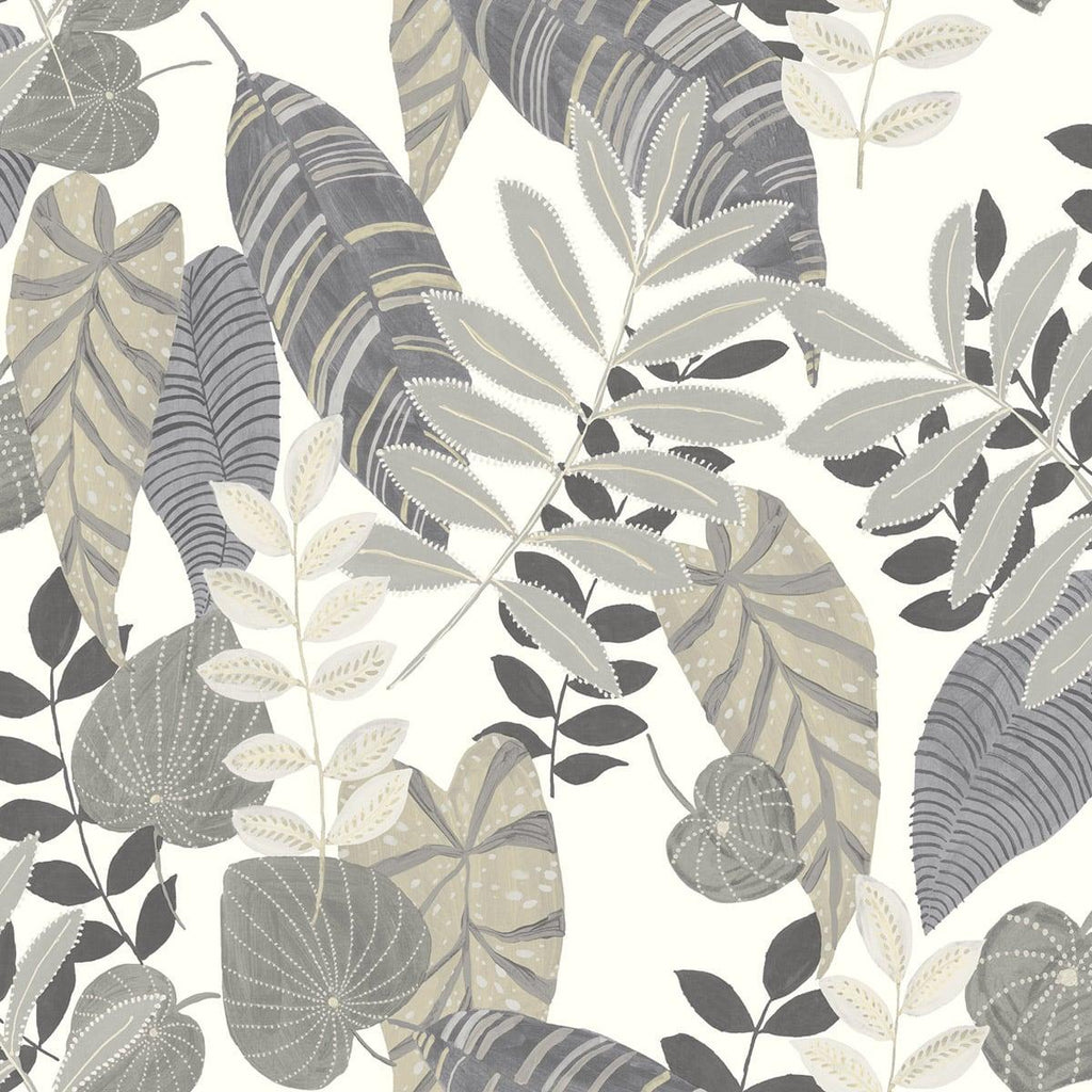 Seabrook Tropicana Leaves Grey Wallpaper