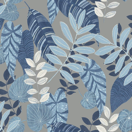 Seabrook Tropicana Leaves Blue Wallpaper