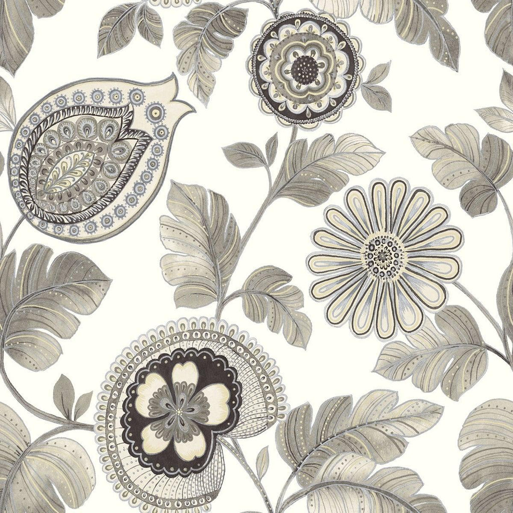 Seabrook Calypso Paisley Leaf Stone and Latte Wallpaper