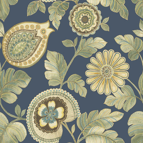Seabrook Calypso Paisley Leaf Blue Wallpaper