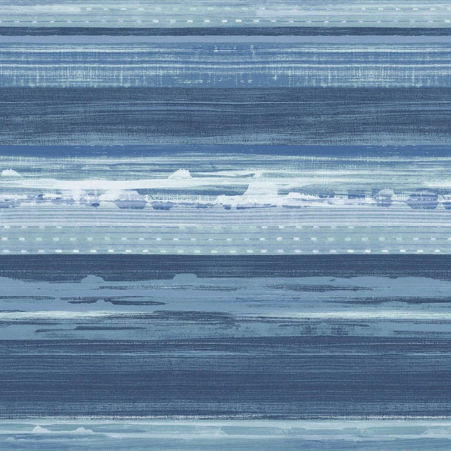 Seabrook Horizon Brushed Stripe Washed Denim and Sky Blue Wallpaper