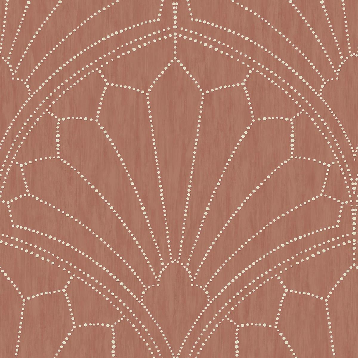 Seabrook Scallop Medallion Redwood and Ivory Wallpaper