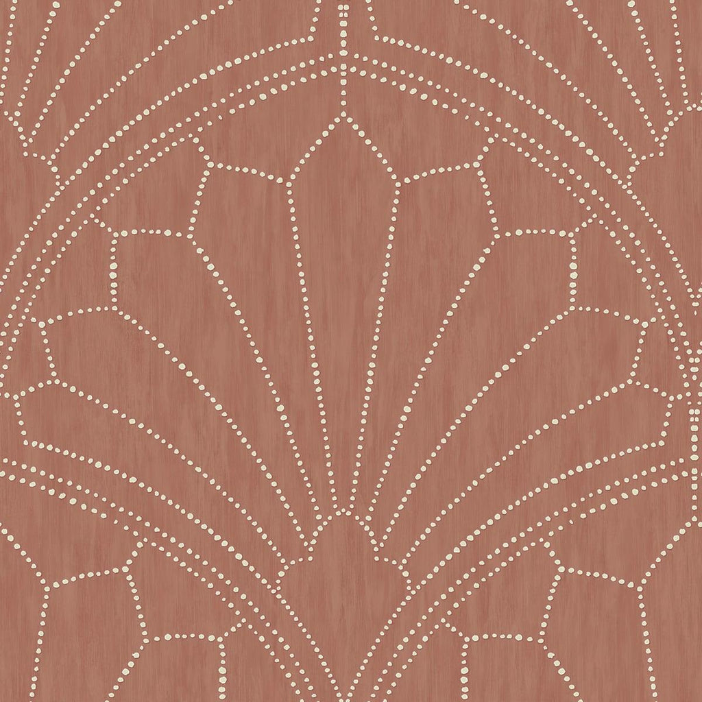 Seabrook Scallop Medallion Redwood and Ivory Wallpaper
