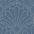 Seabrook Scallop Medallion Steel Blue and Ivory Wallpaper