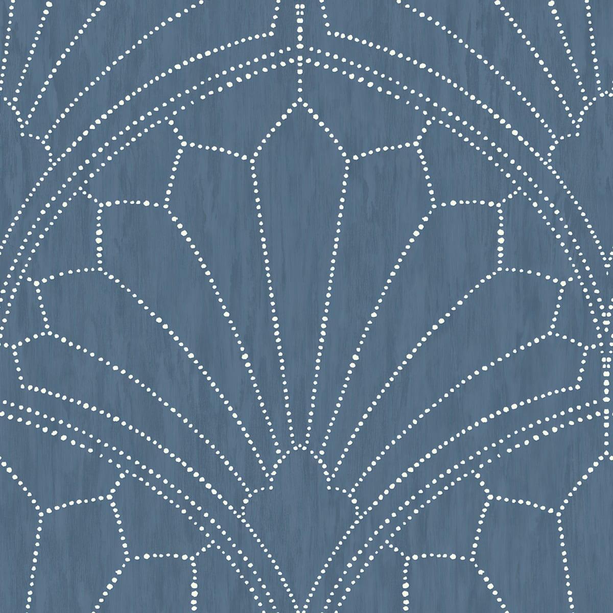 Seabrook Scallop Medallion Steel Blue and Ivory Wallpaper