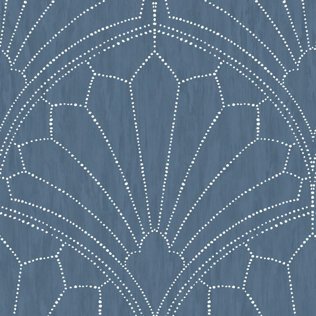 Seabrook Scallop Medallion Steel Blue and Ivory Wallpaper