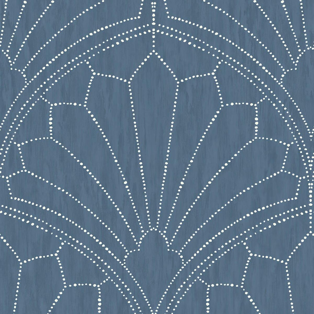 Seabrook Scallop Medallion Steel Blue and Ivory Wallpaper