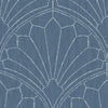 Seabrook Scallop Medallion Steel Blue And Ivory Wallpaper