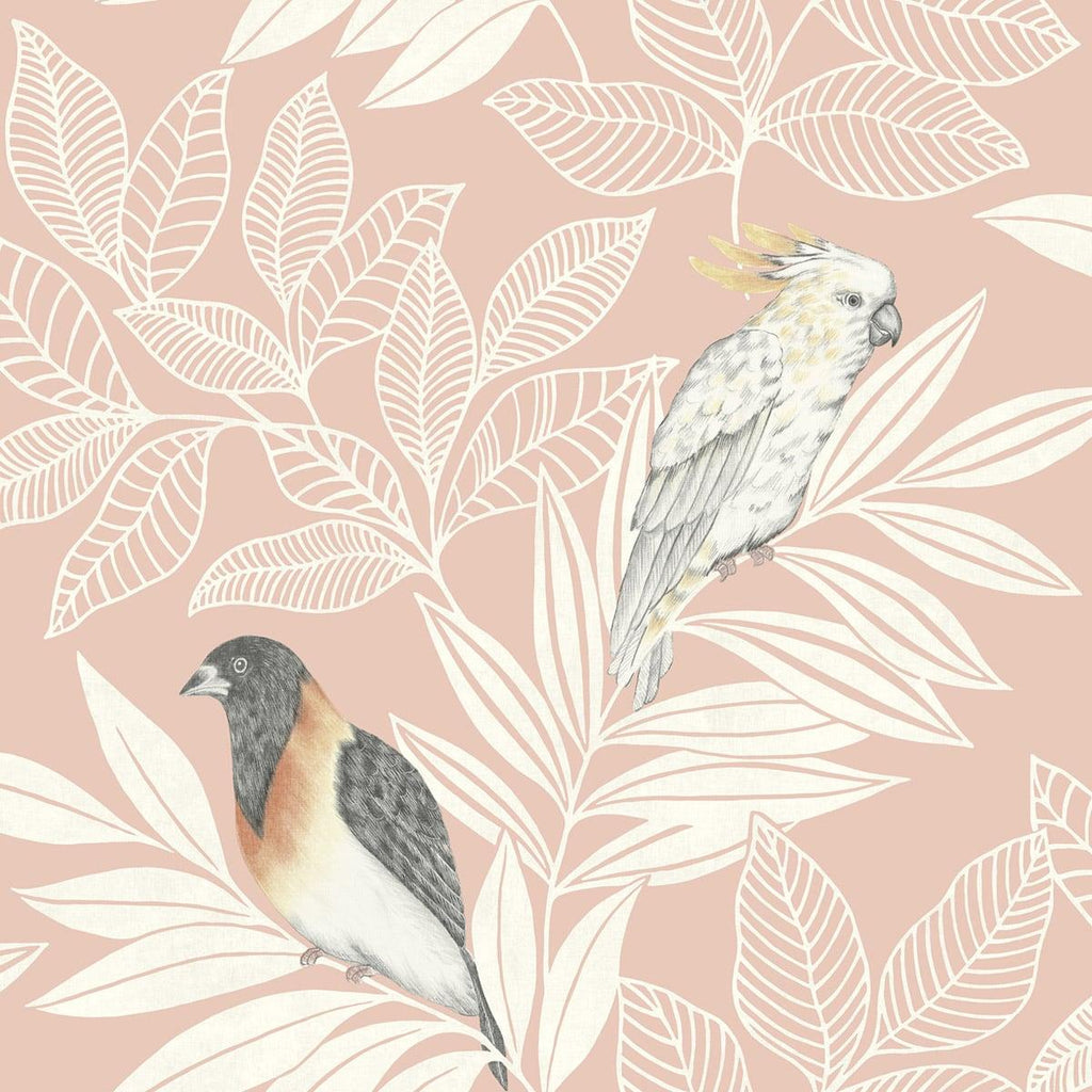 Seabrook Paradise Island Birds Pink Wallpaper