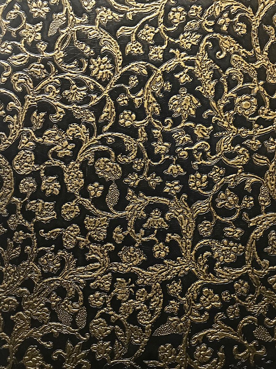 Old World Weavers Cuir Anvers Black & Gold Fabric | DecoratorsBest